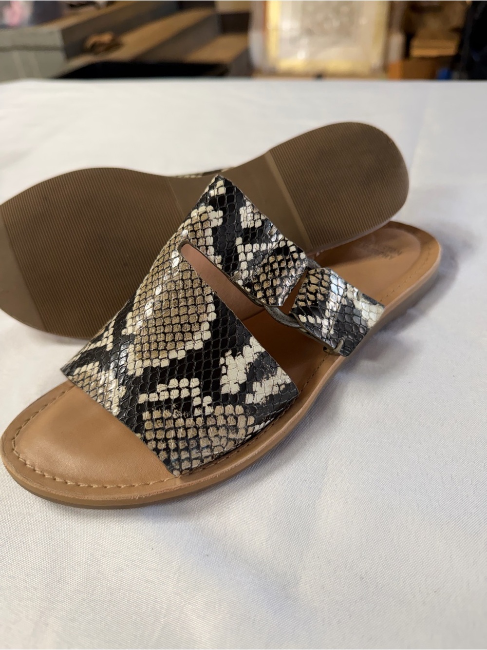 Johnston & Murphy Snake-Print Slide Sandals - Black & Tan